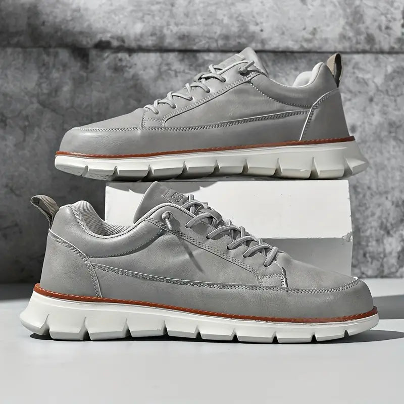 Men's Cushioned Leather Lace-Up Sneakers