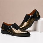 Croc-Embossed Leather Monk Strap