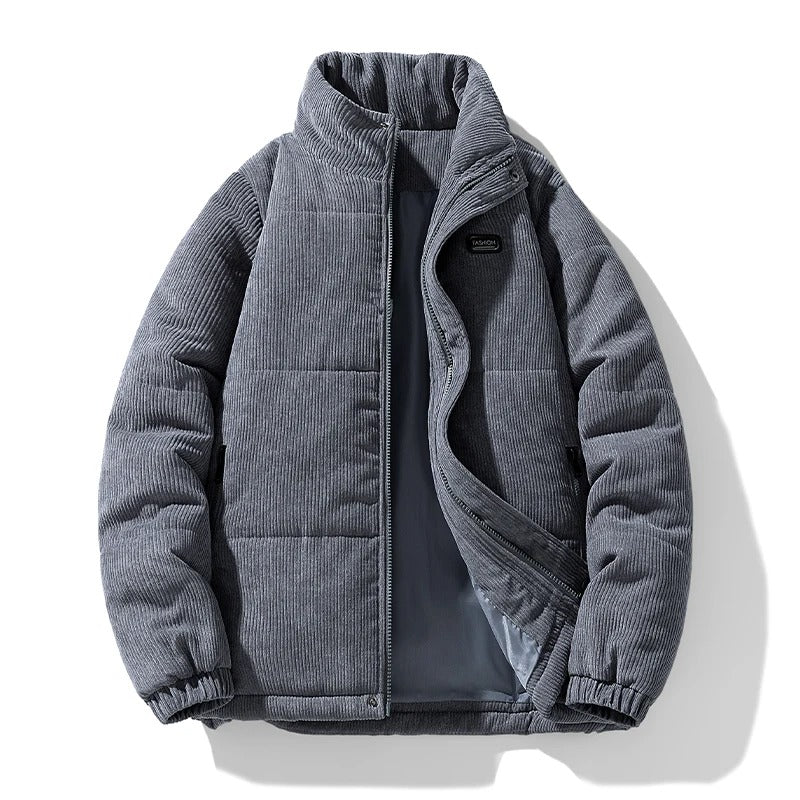 High-Collar Corduroy Puffer Jacket