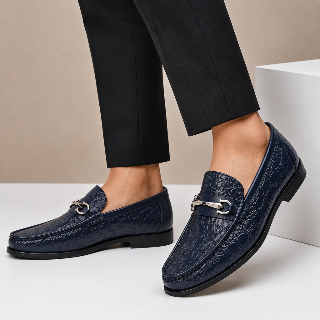 Croc-Effect Leather Loafers