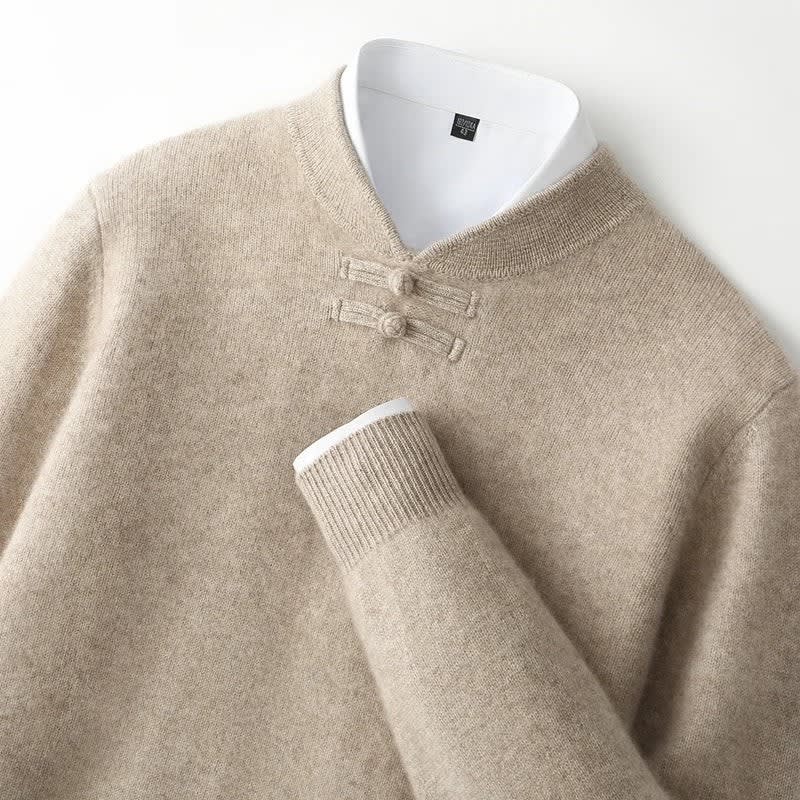 Knot Button Single-Yarn Wool Sweater