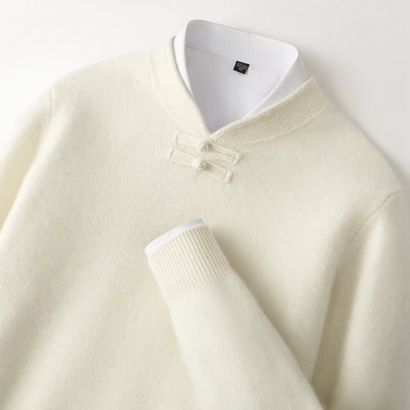 Knot Button Single-Yarn Wool Sweater