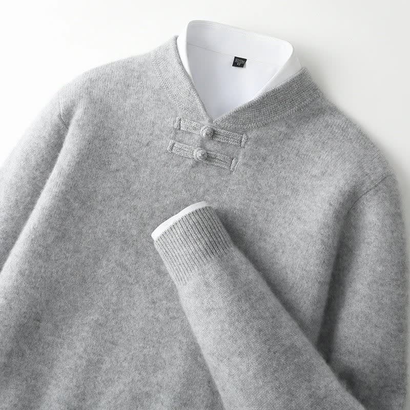Knot Button Single-Yarn Wool Sweater