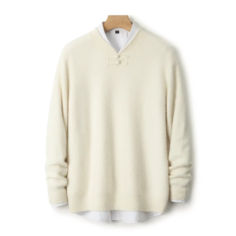 Knot Button Single-Yarn Wool Sweater