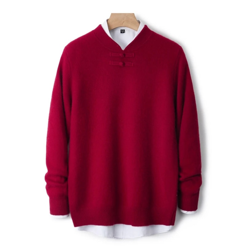 Knot Button Single-Yarn Wool Sweater