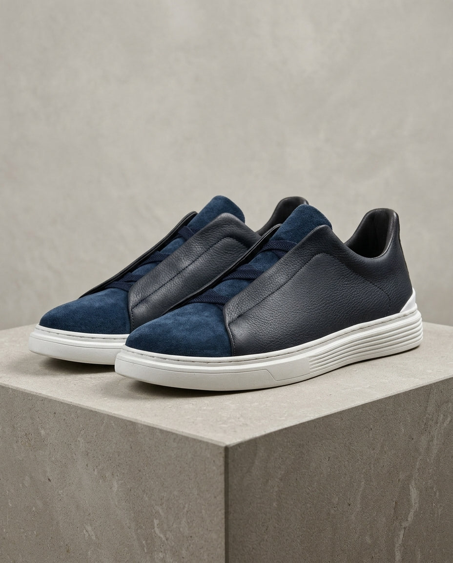 Suede and Leather Slip-On Trainers