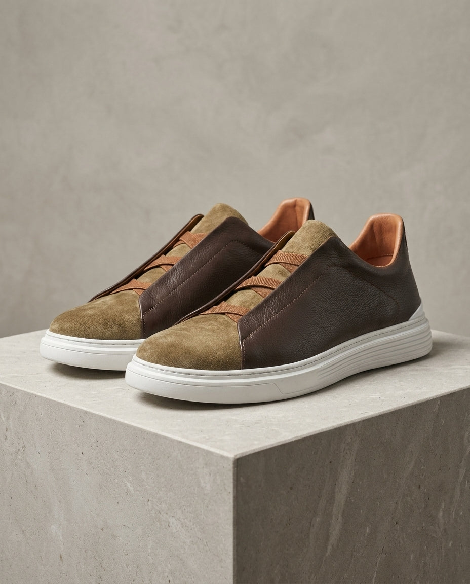 Suede and Leather Slip-On Trainers