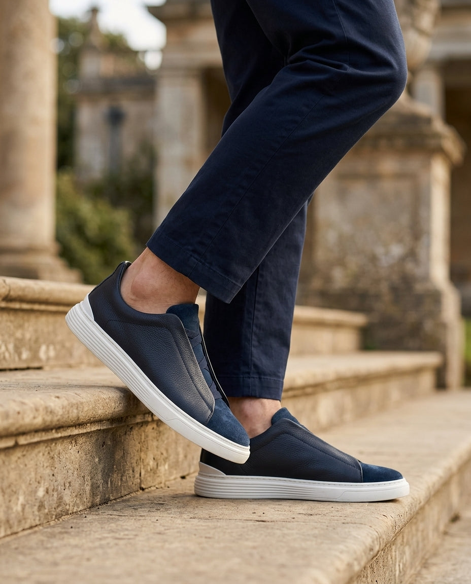 Suede and Leather Slip-On Trainers