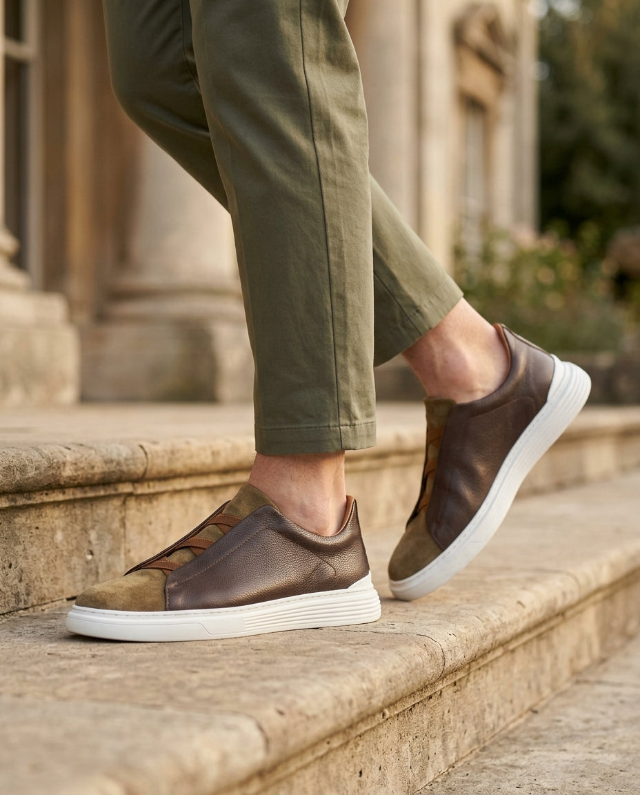Suede and Leather Slip-On Trainers