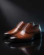 Croc-Embossed Leather Oxford Shoes