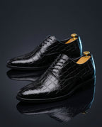 Croc-Embossed Leather Oxford Shoes