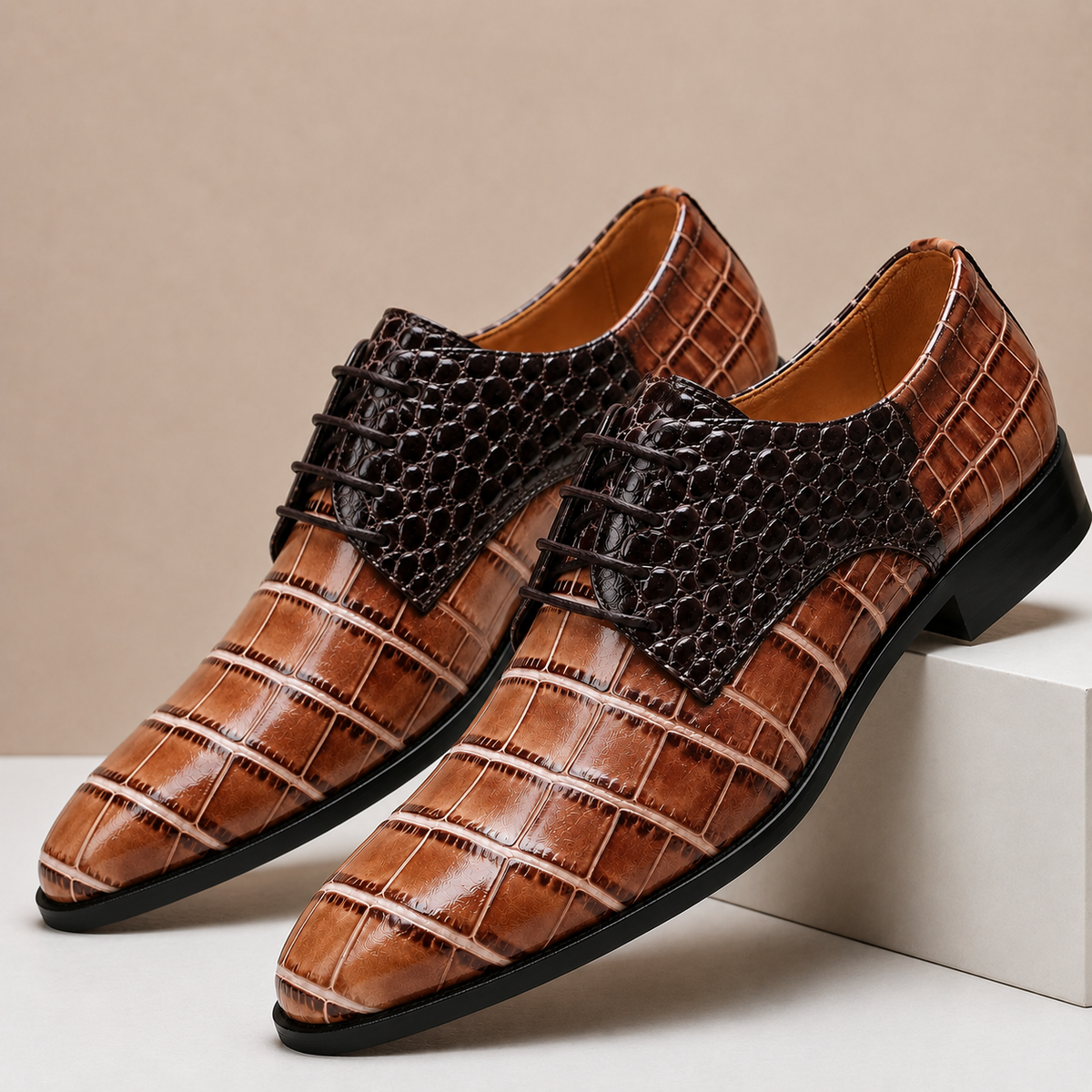 Polished Embossed Lace-Up Dress Shoe