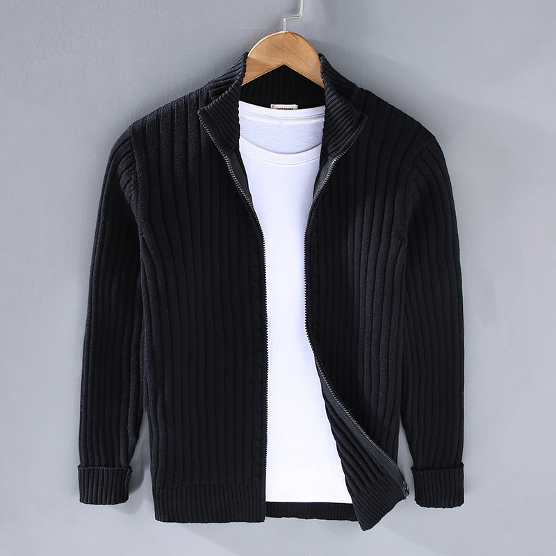 Stand-Collar Zip Knit Sweater