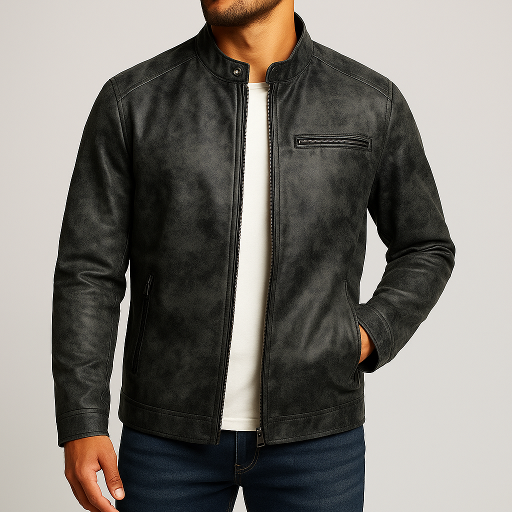 Distressed Leather Biker Jacket