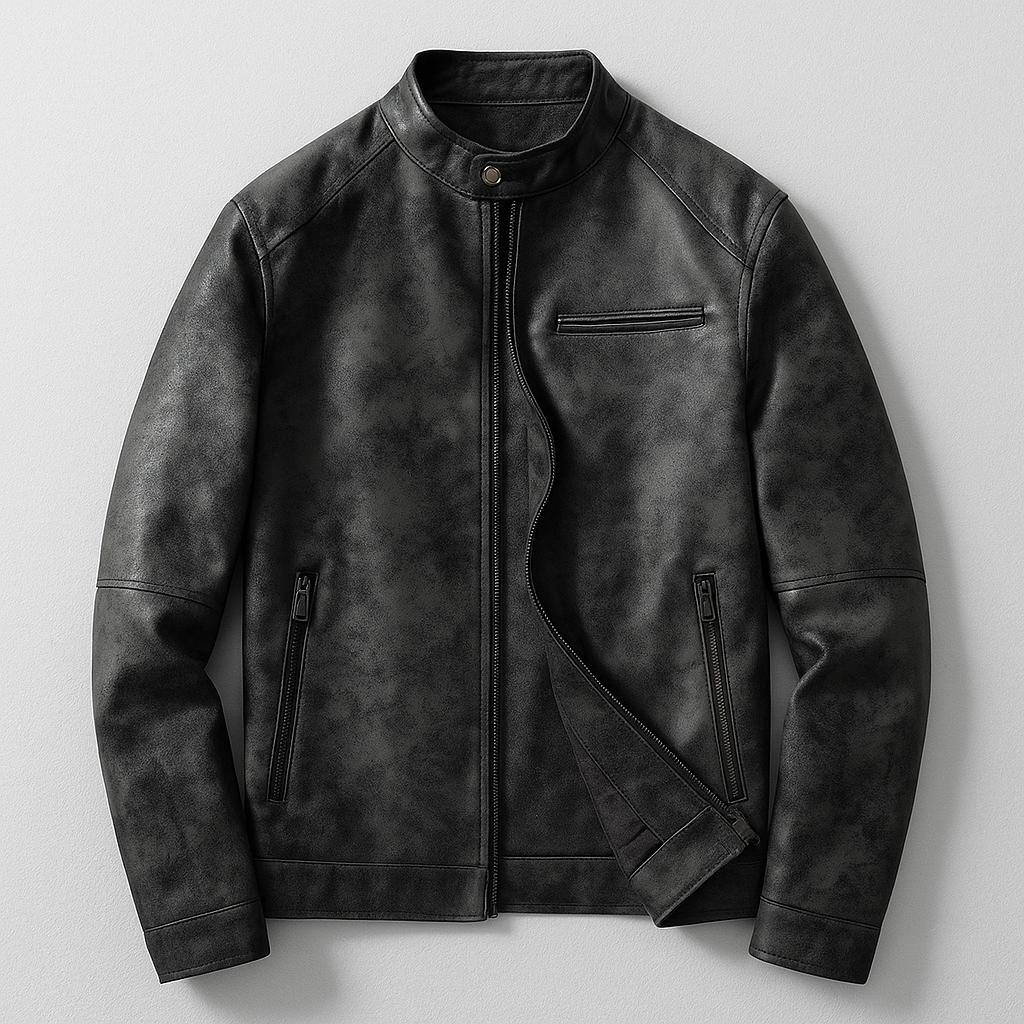Distressed Leather Biker Jacket