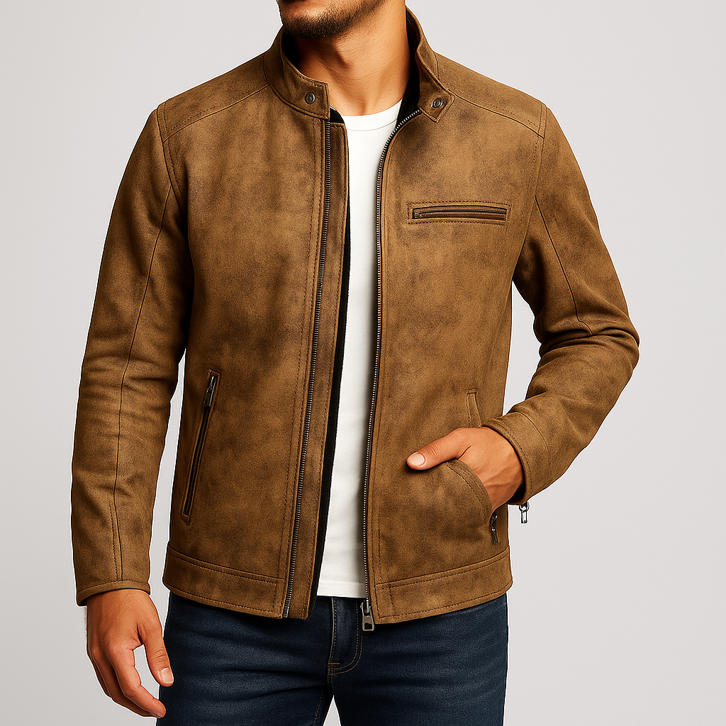 Distressed Leather Biker Jacket