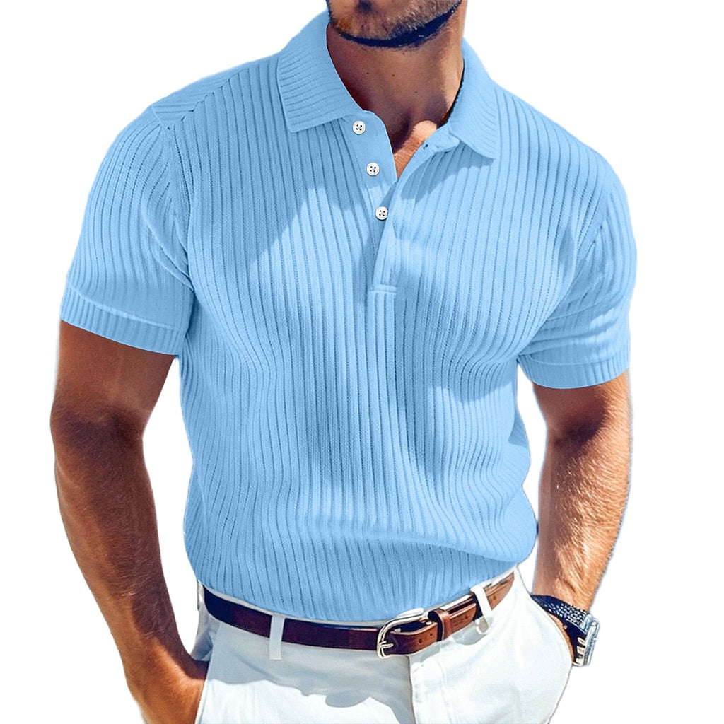 Ribbed Knit Short Sleeve Polo