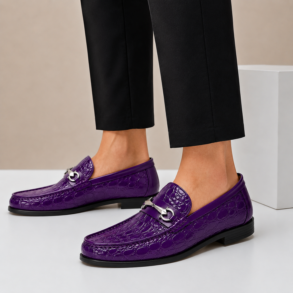Croc-Effect Leather Loafers