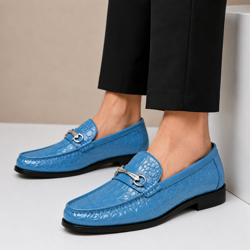 Croc-Effect Leather Loafers