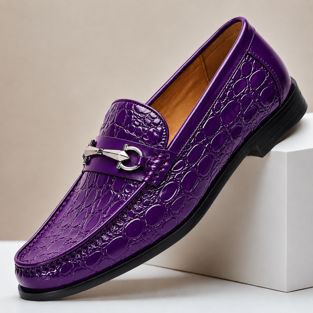 Croc-Effect Leather Loafers