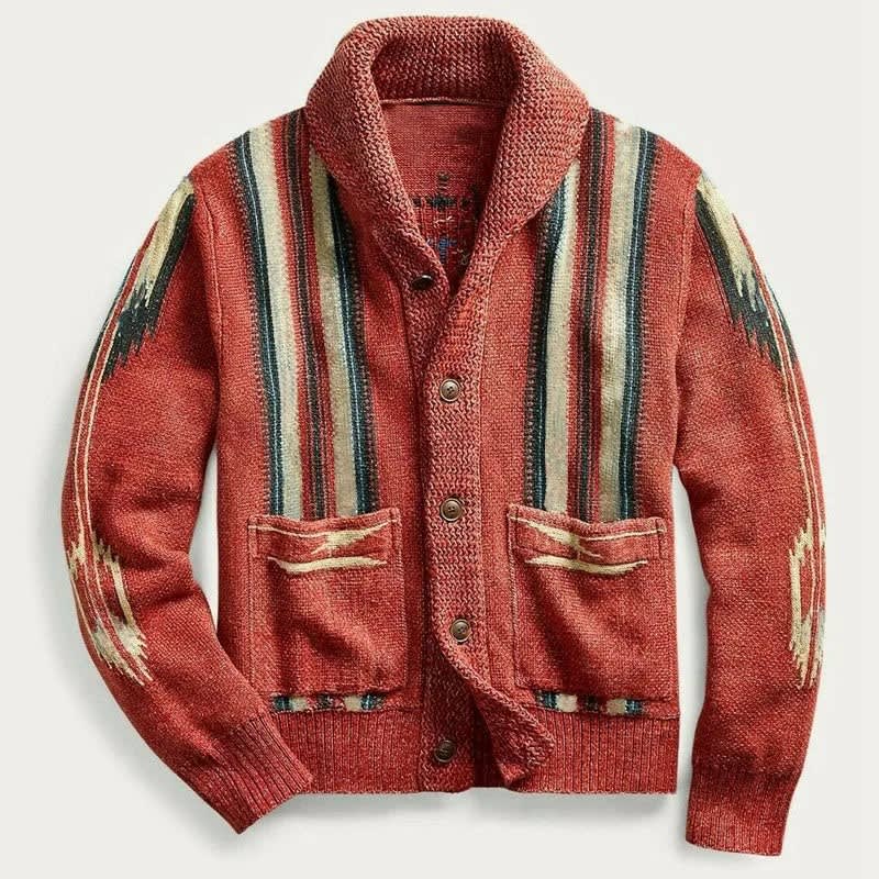 Western Jacquard Shawl Collar Cardigan