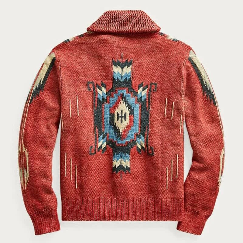 Western Jacquard Shawl Collar Cardigan