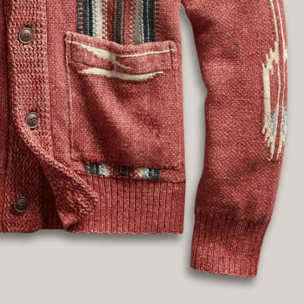 Western Jacquard Shawl Collar Cardigan