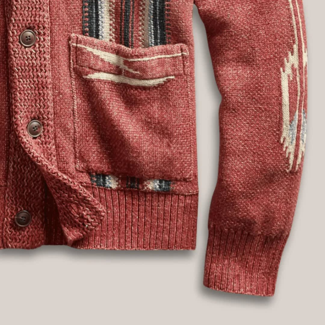 Western Jacquard Shawl Collar Cardigan