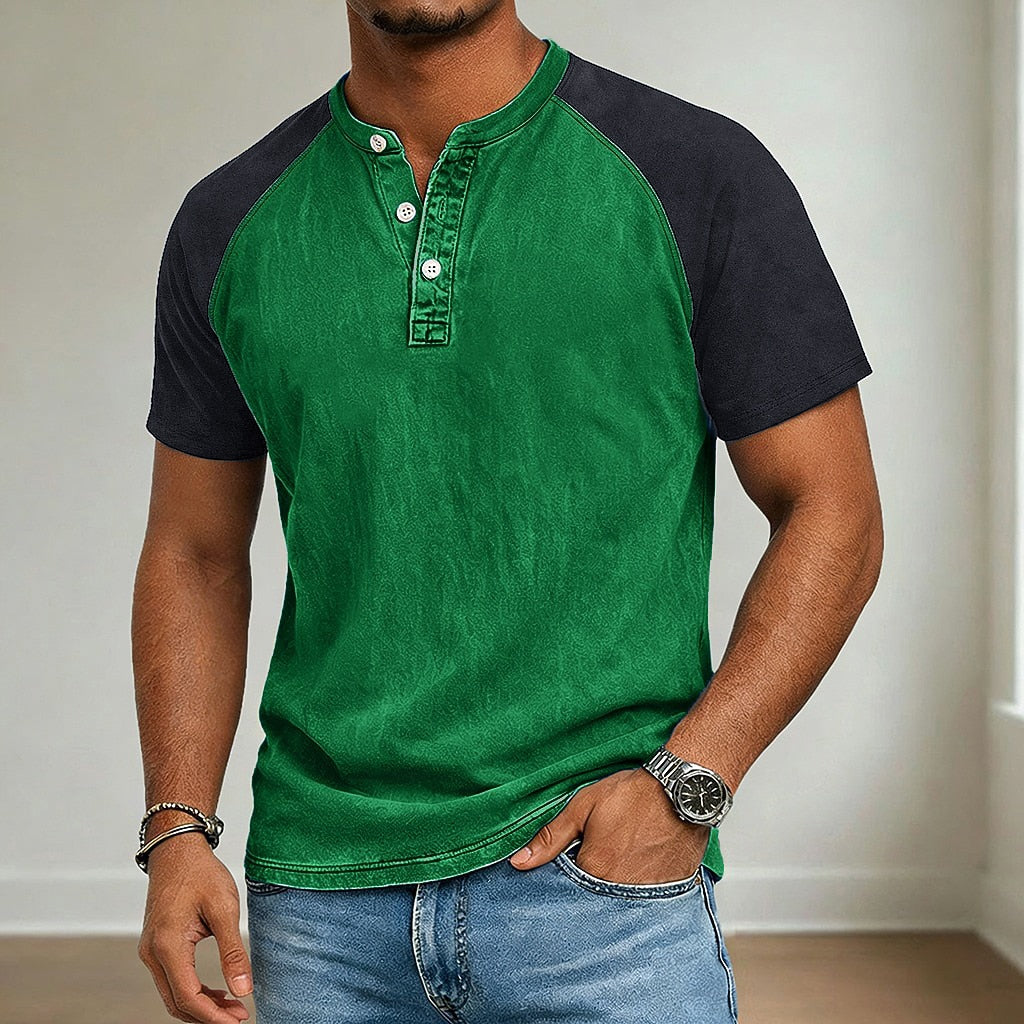 Acid Wash Cotton Henley Tee