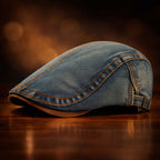 Washed Denim Contrast Stitch Flat Cap