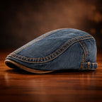 Washed Denim Contrast Stitch Flat Cap