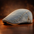 Washed Denim Contrast Stitch Flat Cap