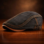 Washed Denim Contrast Stitch Flat Cap
