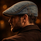Washed Denim Contrast Stitch Flat Cap