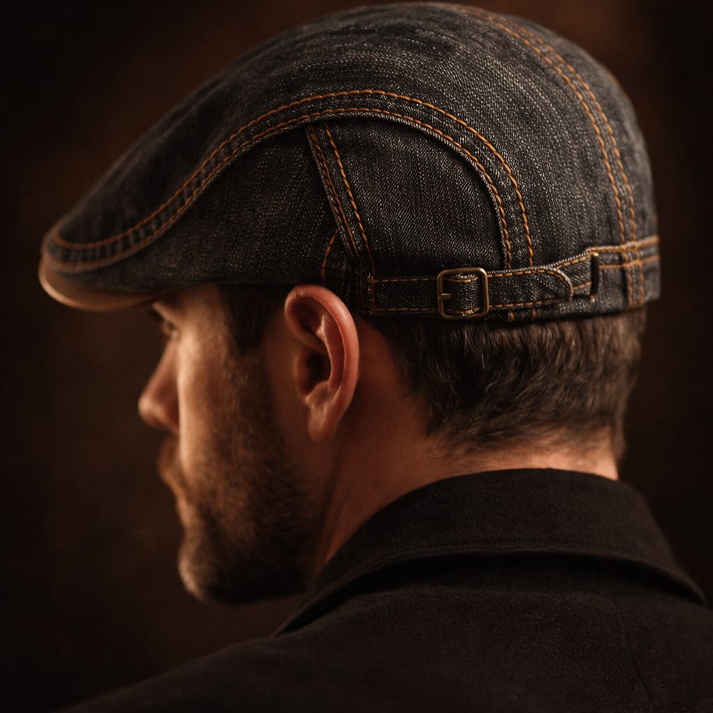 Washed Denim Contrast Stitch Flat Cap