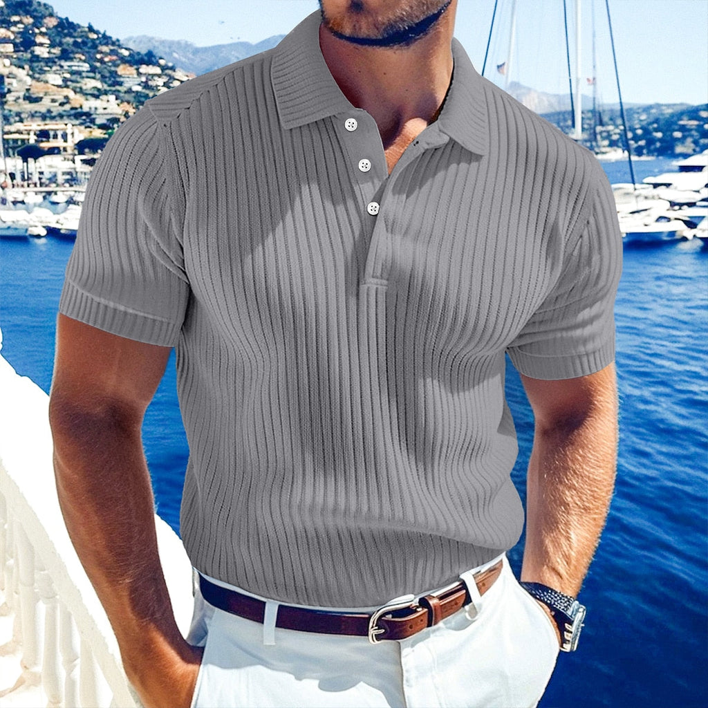 Ribbed Knit Short Sleeve Polo