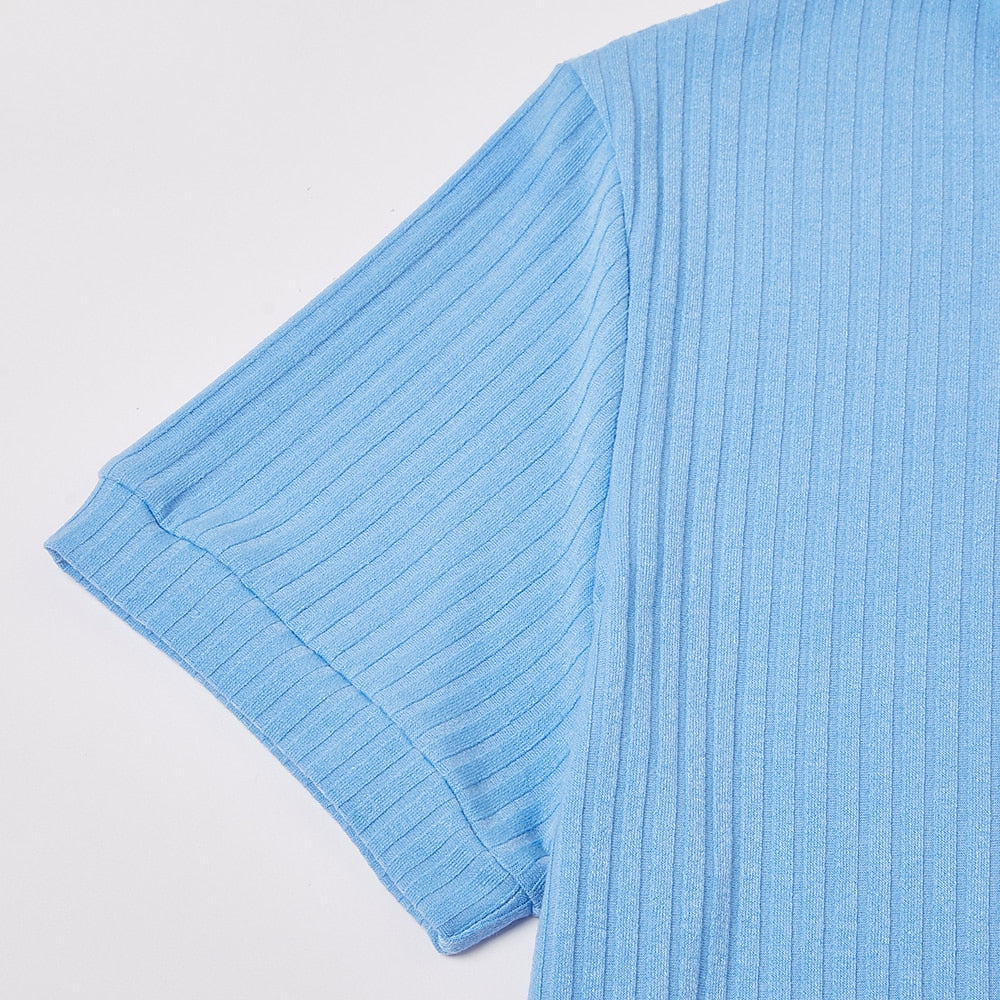 Ribbed Knit Short Sleeve Polo