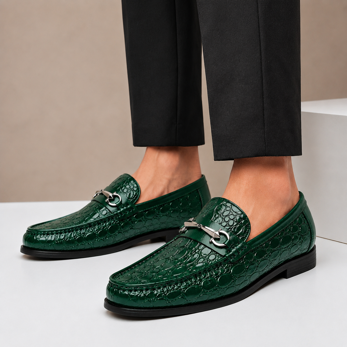 Croc-Effect Leather Loafers