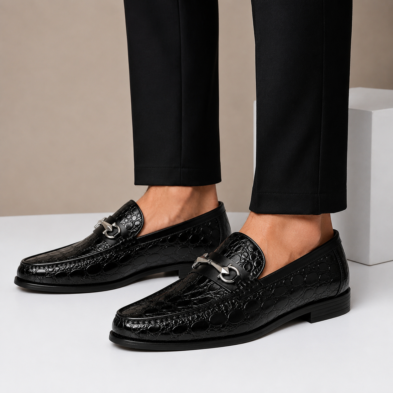 Croc-Effect Leather Loafers