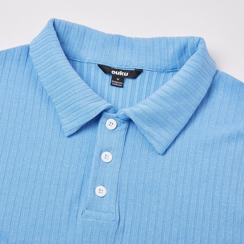 Ribbed Knit Short Sleeve Polo