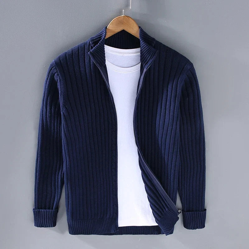 Stand-Collar Zip Knit Sweater