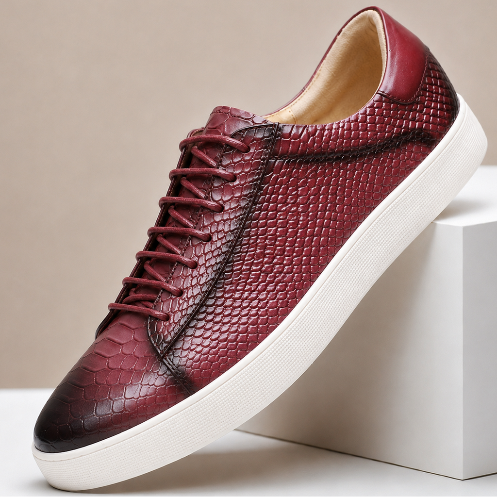 Textured Leather Court Sneakers