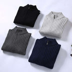 Stand-Collar Zip Knit Sweater