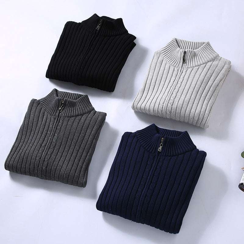 Stand-Collar Zip Knit Sweater