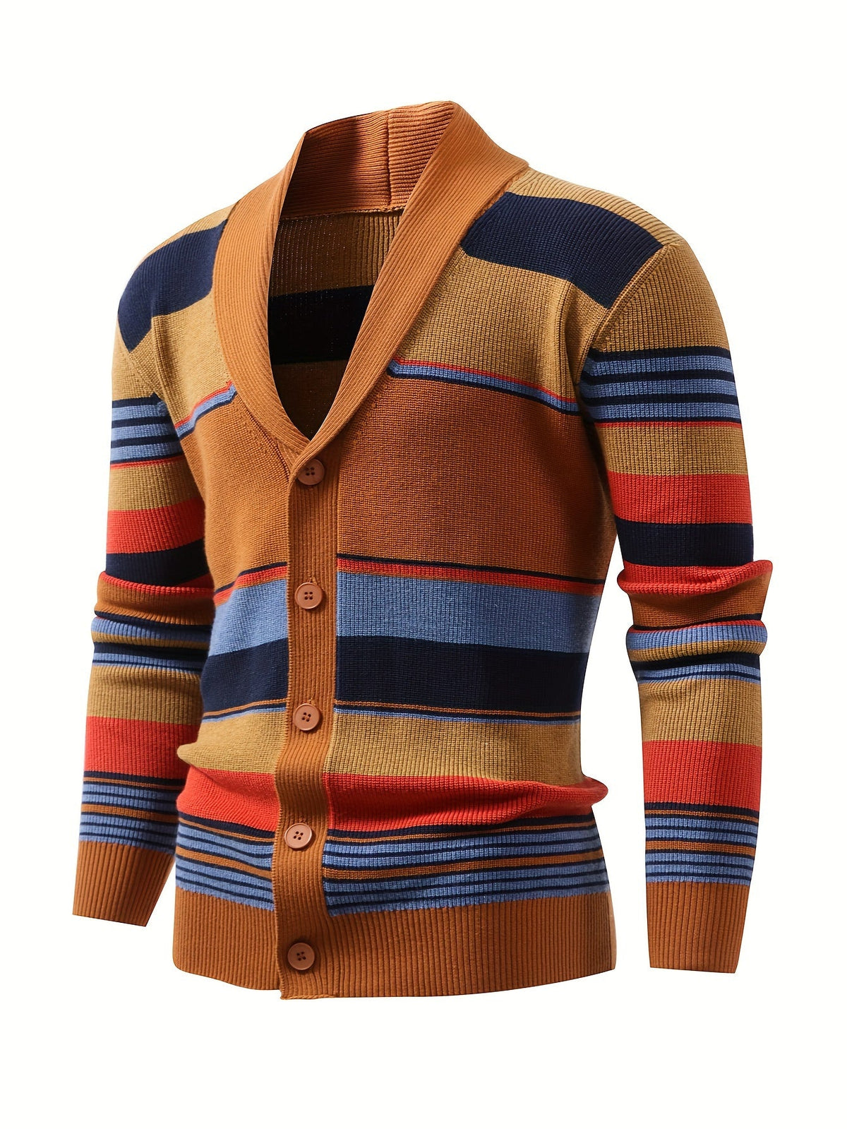Wide-Collar Striped Rib Jumper