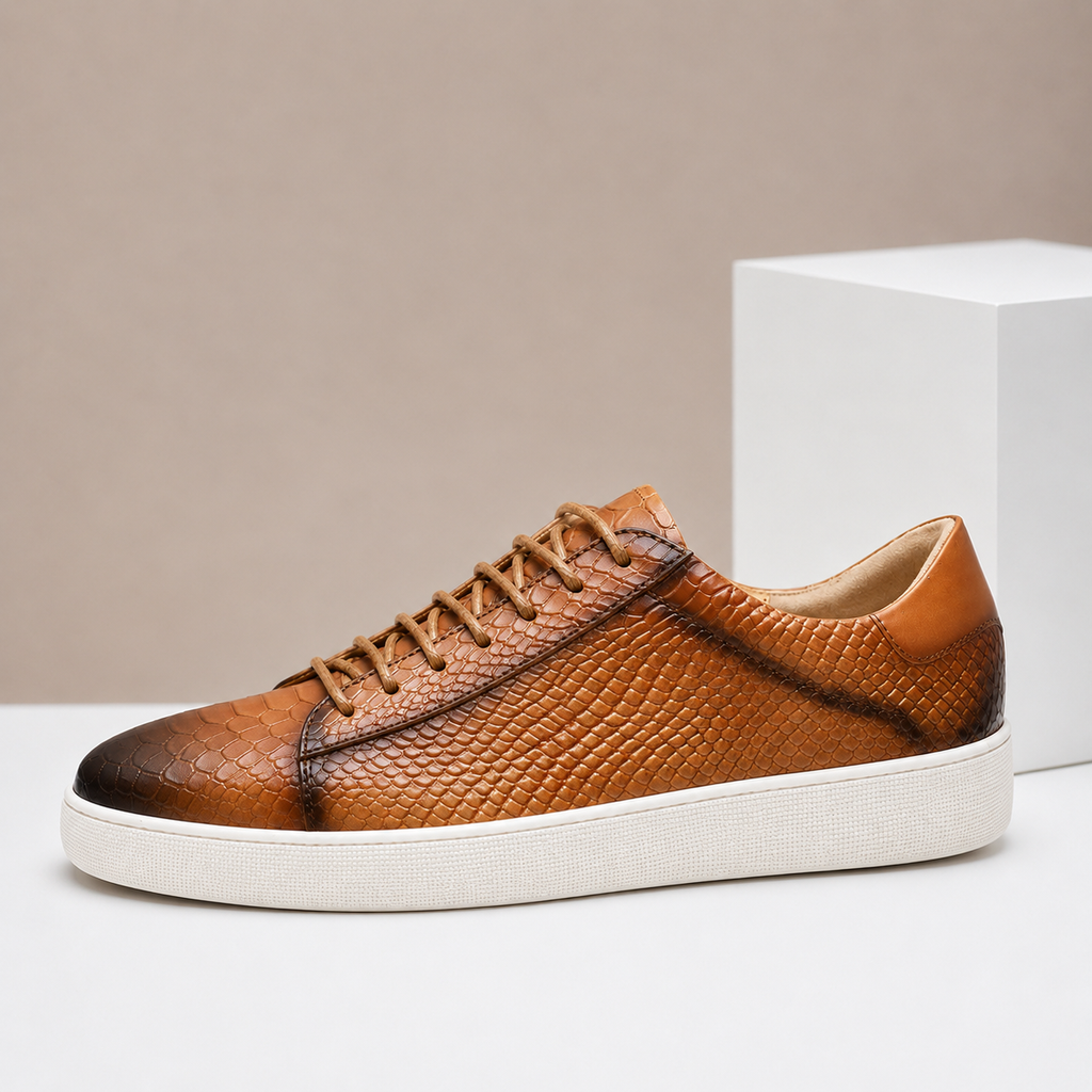 Textured Leather Court Sneakers