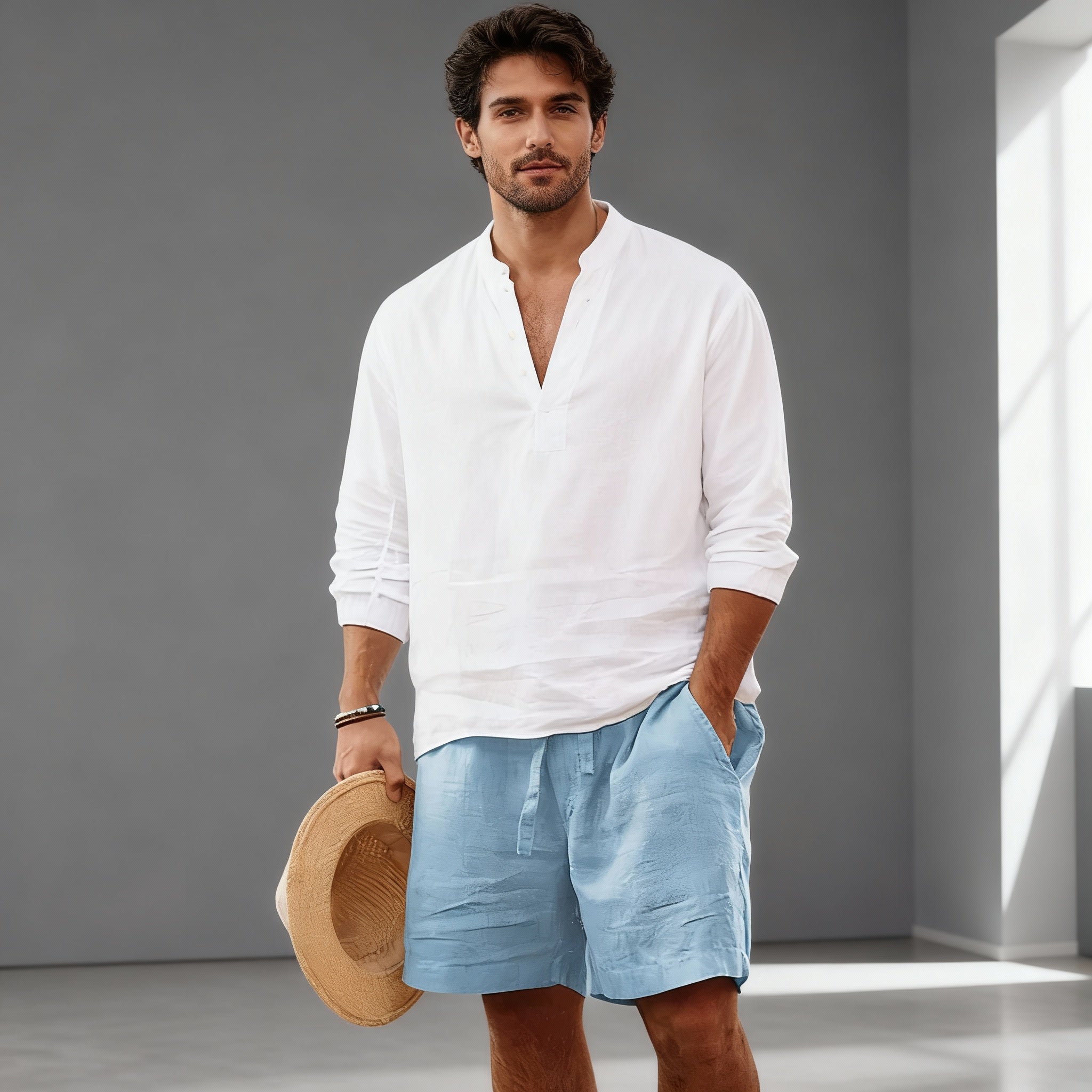 Cotton-Linen Drawstring Shorts