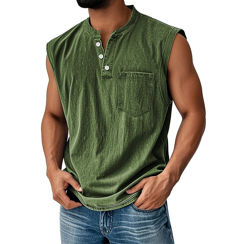 Vintage Washed Henley Tank Top