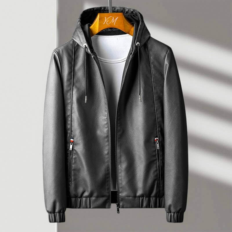 Hooded Slim-Fit Leather Jacket