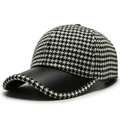 Houndstooth Wool Cap with Leather Trim
